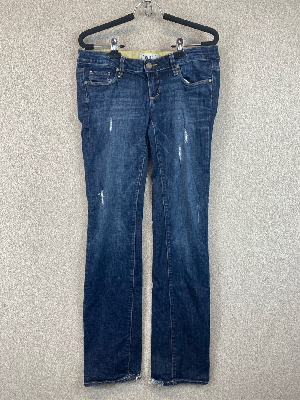 Paige Skyline Boot Dark Wash Bootcut Jeans Size 25 Low Rise Stretch Distressed